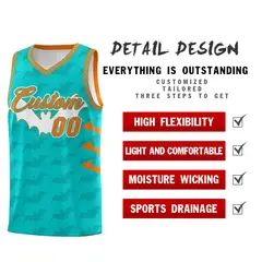 Aqua Orange Halloween Bat Pattern Basketball Jersey 2