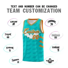 Aqua Orange Halloween Bat Pattern Basketball Jersey 4