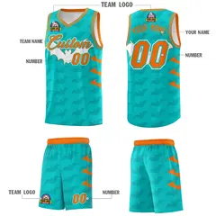 Aqua Orange Halloween Bat Pattern Basketball Jersey 5
