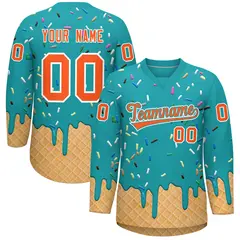 Aqua Orange Ice Cream Pattern V-Neck Hockey Jersey