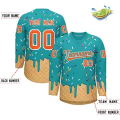 Aqua Orange Ice Cream Pattern V-Neck Hockey Jersey 2