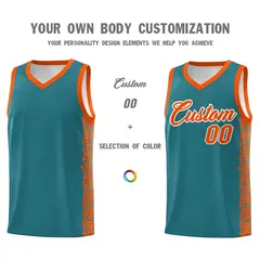 Aqua Orange Indians Pattern Basketball Uniform Jersey 3