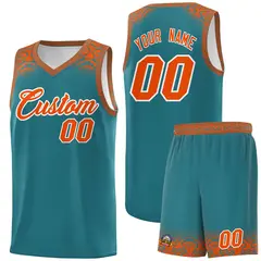 Aqua Orange Indians Print Sports Basketball Uniform Jersey 1