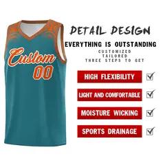 Aqua Orange Indians Print Sports Basketball Uniform Jersey 2