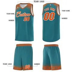 Aqua Orange Indians Print Sports Basketball Uniform Jersey 5