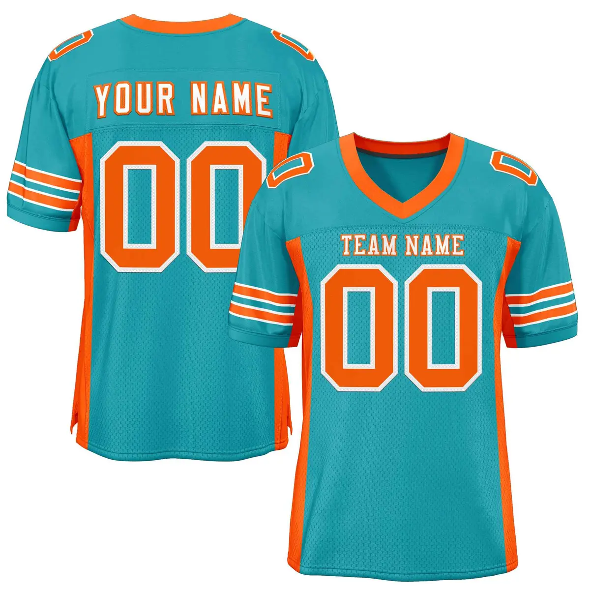 Aqua Orange Insert Color Design Mesh Football Jersey