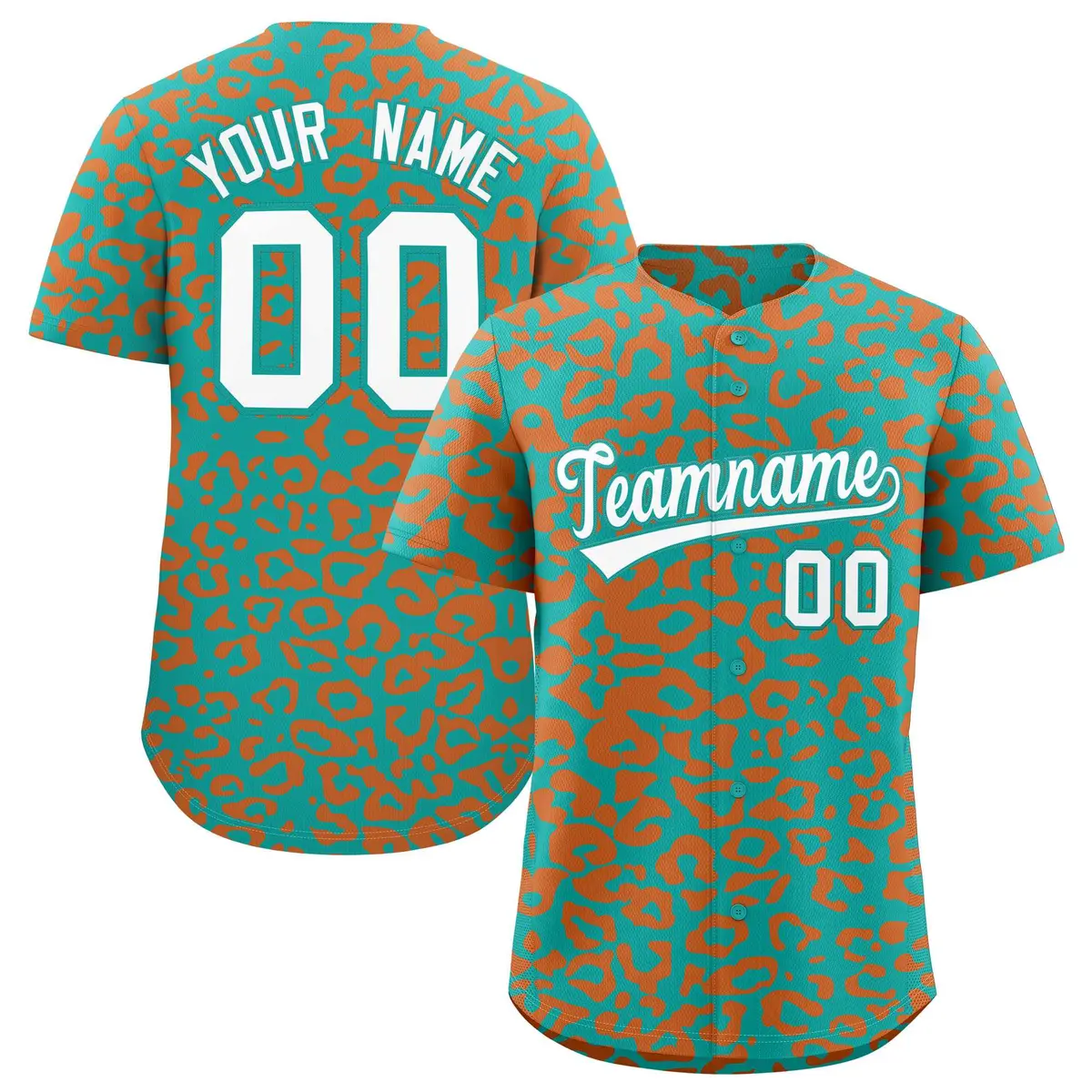 Aqua Orange Leopard Print Baseball Jersey