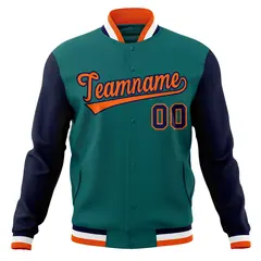Aqua Orange-Navy Varsity Full-Snap Raglan Letterman Baseball Jacket 5