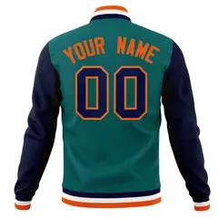 Aqua Orange-Navy Varsity Full-Snap Raglan Letterman Baseball Jacket 6