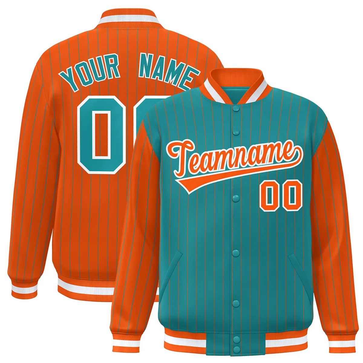 Aqua Orange Pinstripe Raglan Varsity Letterman Baseball Jacket