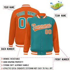 Aqua Orange Pinstripe Raglan Varsity Letterman Baseball Jacket 2