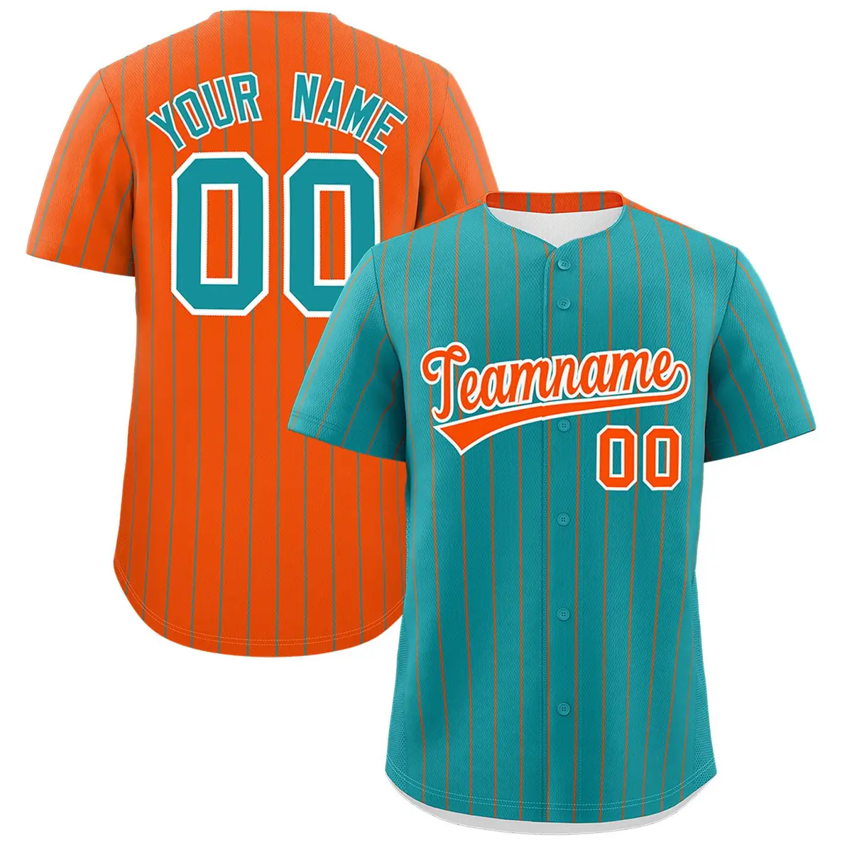 Aqua Orange Pinstripe Two-Tone Authentic Baseball Jersey