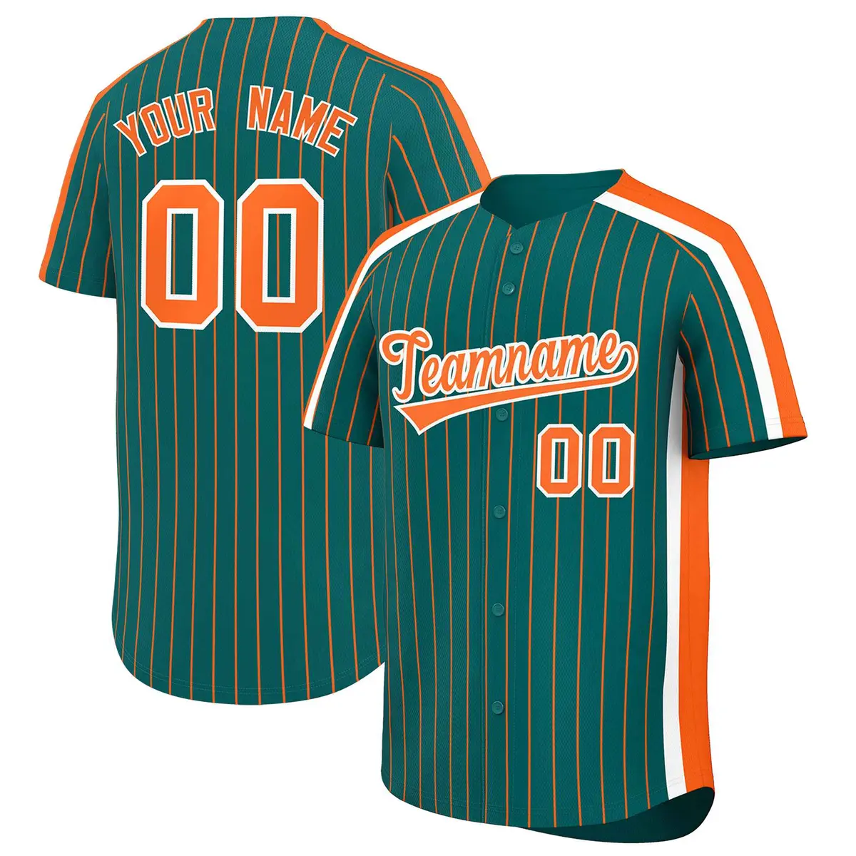 Aqua Orange Pinstripe Two-tone Side Baseball Jersey
