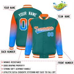 Aqua Orange-Powder Blue Gradient Varsity Full-Snap Raglan Baseball Jacket 2