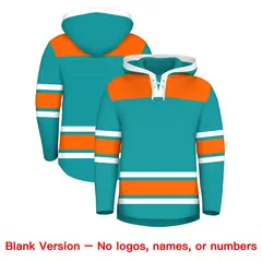 Aqua Orange Raglan Lace-Up Neck Hockey Hoodie Jersey 7