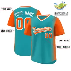 Aqua Orange Raglan Pullover Authentic Baseball Jersey 2