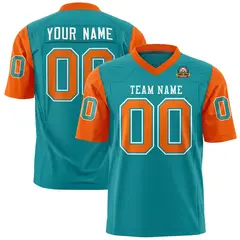 Aqua Orange Raglan Sleeves Authentic Football Jersey