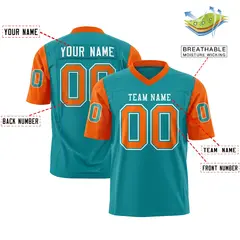 Aqua Orange Raglan Sleeves Authentic Football Jersey 2