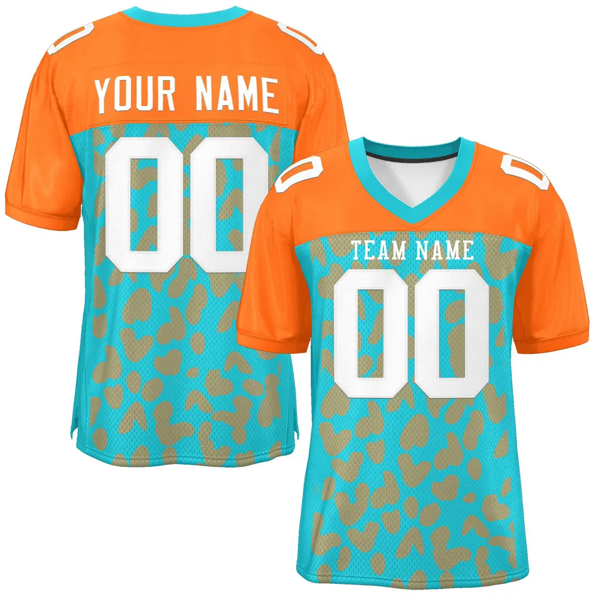 Aqua Orange Raglan Sleeves Camo Authentic Football Jersey