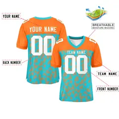Aqua Orange Raglan Sleeves Camo Authentic Football Jersey 2