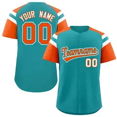 Aqua Orange Raglan Sleeves Contrast Baseball Jersey 1