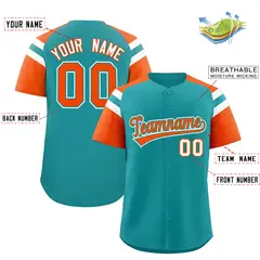 Aqua Orange Raglan Sleeves Contrast Baseball Jersey 2