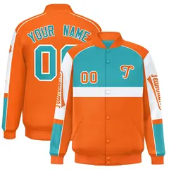 Aqua Orange Raglan Sleeves Varsity Letterman Jacket 1