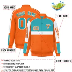 Aqua Orange Raglan Sleeves Varsity Letterman Jacket 2