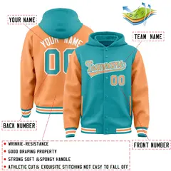 Aqua Orange Raglan Two Tone Varsity Full-Snap Letterman Jacket Hoodie 4