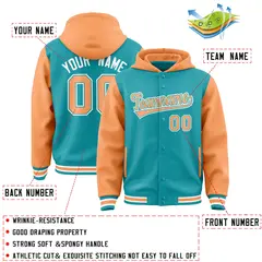 Aqua Orange Raglan Two Tone Varsity Full-Snap Letterman Jacket Hoodie 4
