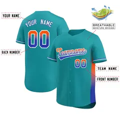 Aqua Orange-Royal Gradient Side Baseball Jersey 2