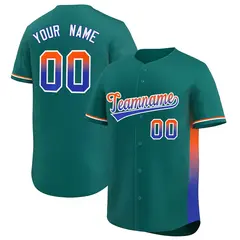 Aqua Orange-Royal Gradient Side Baseball Jersey 1
