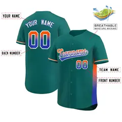 Aqua Orange-Royal Gradient Side Baseball Jersey 2