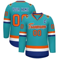 Aqua Orange Royal-White Classic Style Hockey Jersey