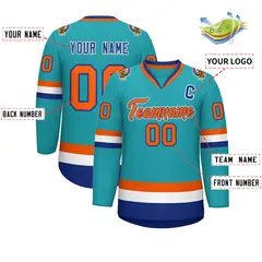 Aqua Orange Royal-White Classic Style Hockey Jersey 2