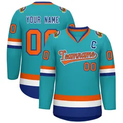 Aqua Orange Royal-White Classic Style Hockey Jersey 1