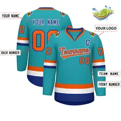 Aqua Orange Royal-White Classic Style Hockey Jersey 2