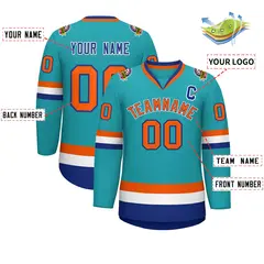 Aqua Orange Royal-White Classic Style Hockey Jersey 2