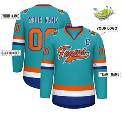 Aqua Orange Royal-White Classic Style Hockey Jersey 2
