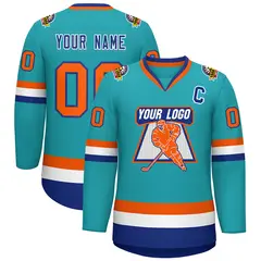 Aqua Orange Royal-White Classic Style Hockey Jersey 1
