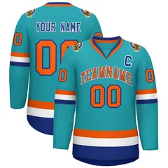 Aqua Orange Royal-White Classic Style Hockey Jersey 1
