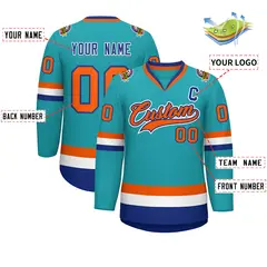 Aqua Orange Royal-White Classic Style Hockey Jersey 2