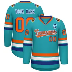 Aqua Orange Royal-White Classic Style Hockey Jersey 1