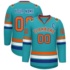 Aqua Orange Royal-White Classic Style Hockey Jersey 1
