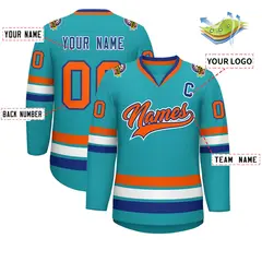 Aqua Orange Royal-White Classic Style Hockey Jersey 2