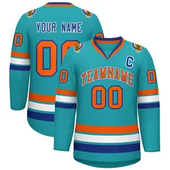 Aqua Orange Royal-White Classic Style Hockey Jersey 1