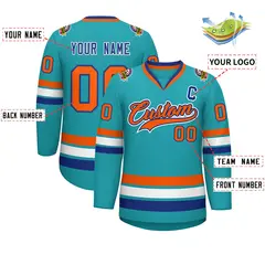 Aqua Orange Royal-White Classic Style Hockey Jersey 2