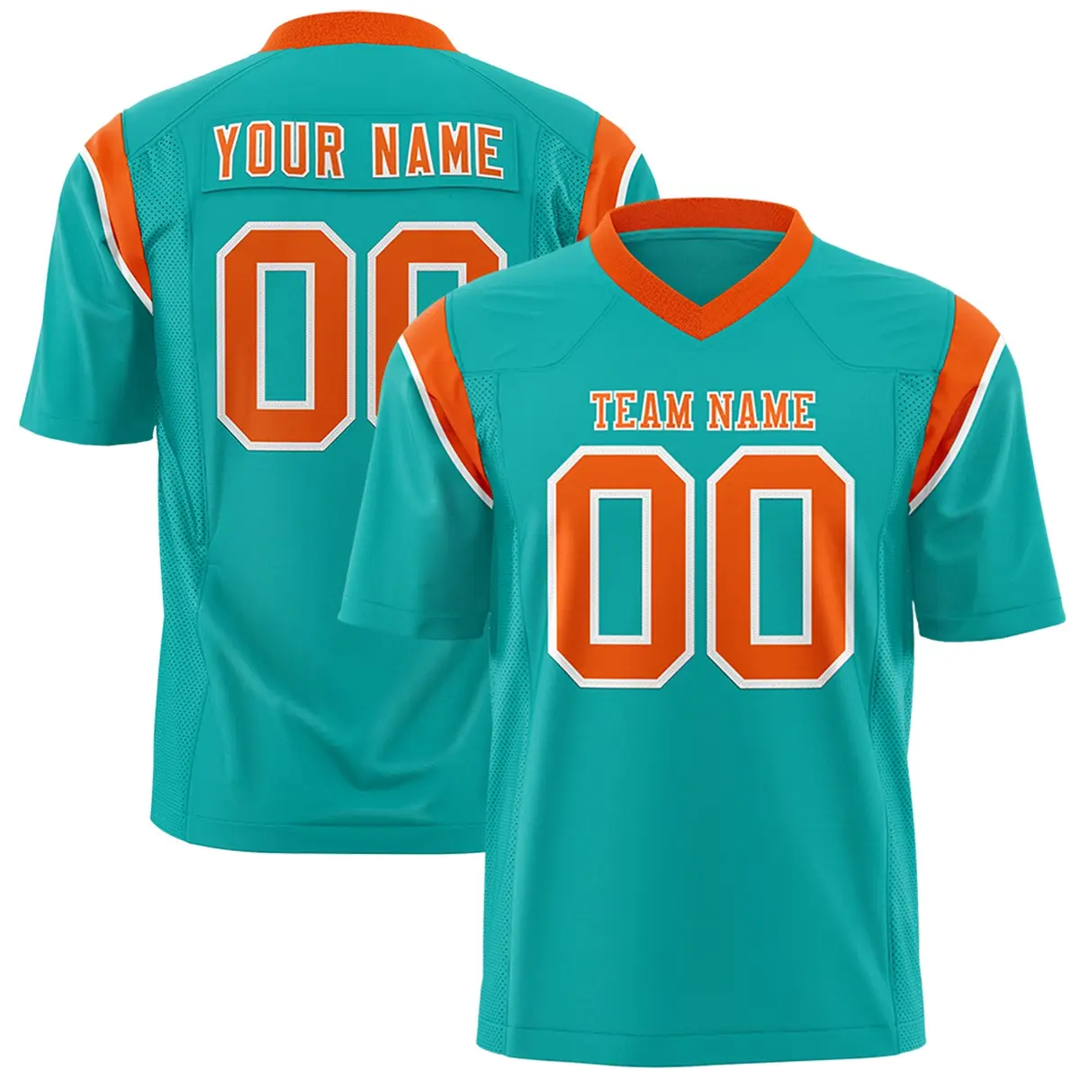 Aqua Orange Shoulder Cut Two-Tone Flag Football Jersey