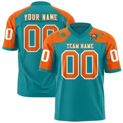Aqua Orange Shoulder Star Pattern Flag Football Jersey