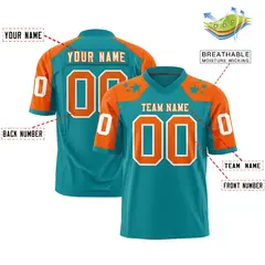 Aqua Orange Shoulder Star Pattern Flag Football Jersey 2